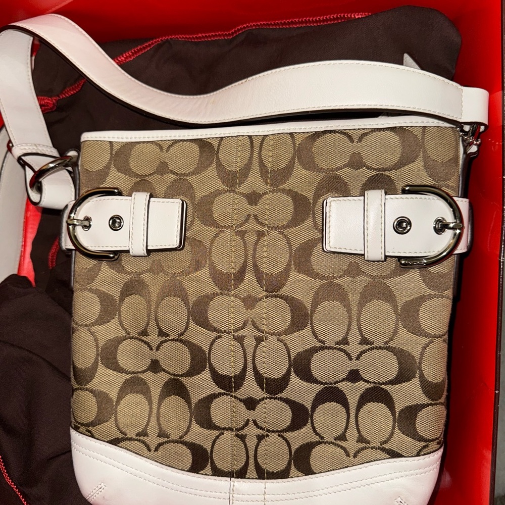 Coach Brown and White Signature Shoulder Bag